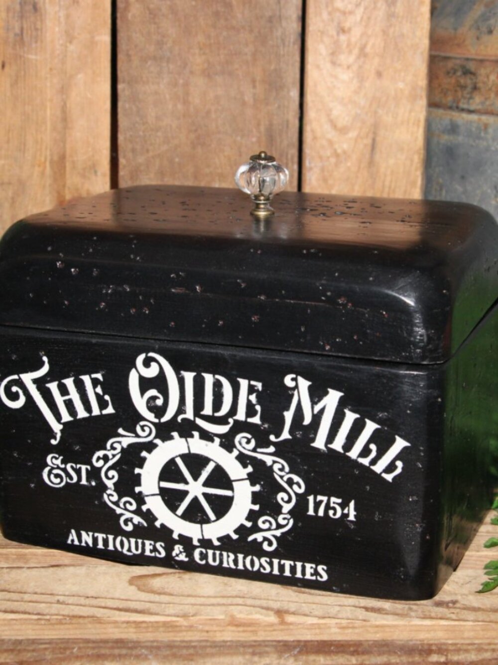 Black & Cream OLD MILL Farmhouse Wood Storage Decor Box with Lid